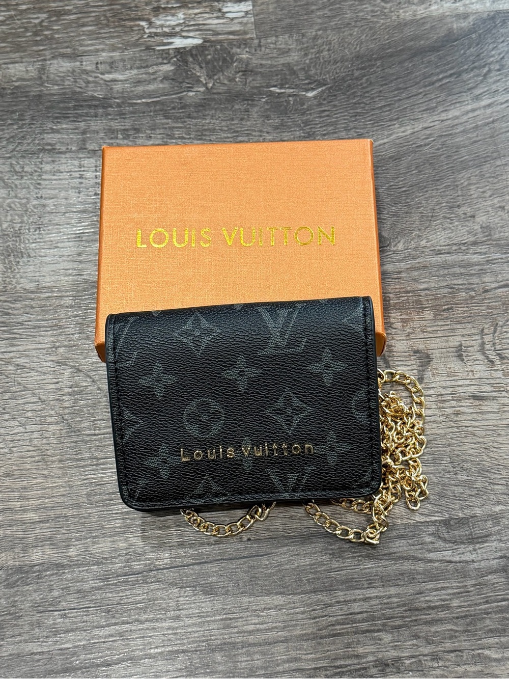 Black Monogram Card Case with Gold Chain - Picture 1 of 5